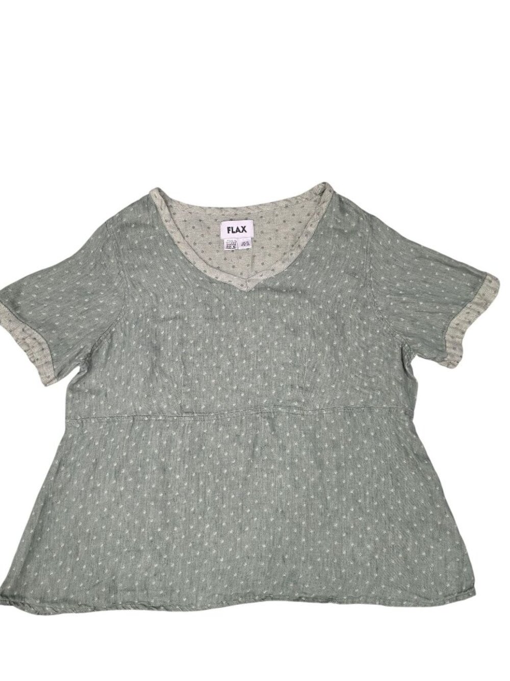 Flax Womens 100% Linen Polka Dot V-Neck Short-Sleeve Peplum Top Generous 1G
